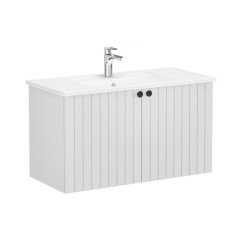 Vitra Root Groove 69304 Lavabo Dolabı, Kapaklı, 100 Cm, Mat Açık Gri, Köşeli Lavabolu