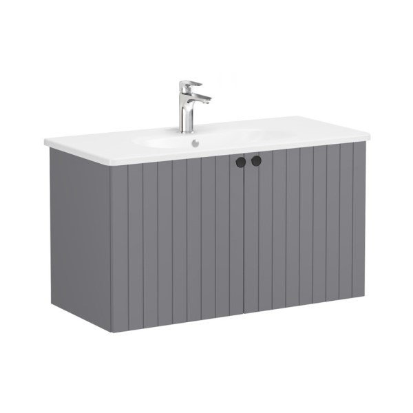 Vitra Root Groove 69312 Lavabo Dolabı, Kapaklı, 100 Cm, Mat Gri, Yuvarlak Lavabolu