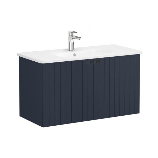 Vitra Root Groove 69315 Lavabo Dolabı, Kapaklı, 100 Cm, Mat Lacivert, Yuvarlak Lavabolu