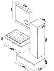 Lineart Party 81 cm Banyo Dolabı + Ledli Ayna