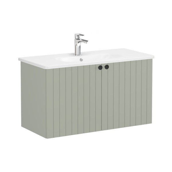 Vitra Root Groove 69316 Lavabo Dolabı, Kapaklı, 100 Cm, Mat Retro Yeşil, Yuvarlak Lavabolu