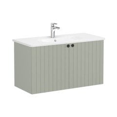 Vitra Root Groove 69316 Lavabo Dolabı, Kapaklı, 100 Cm, Mat Retro Yeşil, Yuvarlak Lavabolu