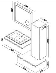 Lineart Party 81 cm Beyaz Banyo Dolabı + Ledli Ayna