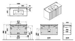Vitra Root Groove 69318 Lavabo Dolabı, Kapaklı, 100 Cm, Mat Açık Gri, Klasik Lavabolu