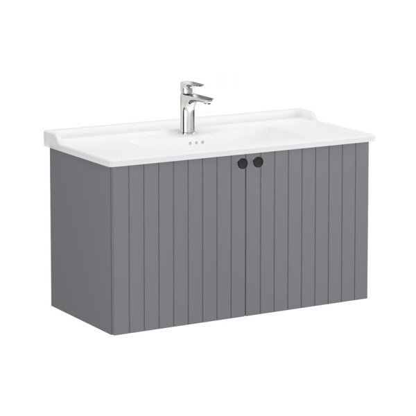 Vitra Root Groove 69319 Lavabo Dolabı, Kapaklı, 100 Cm, Mat Gri, Klasik Lavabolu