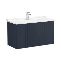Vitra Root Groove 69322 Lavabo Dolabı, Kapaklı, 100 Cm, Mat Lacivert, Klasik Lavabolu