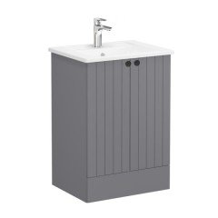 Vitra Root Groove 69326 Lavabo Dolabı, Kapaklı, 60 Cm,Yerden, Mat Gri, Köşeli Lavabolu
