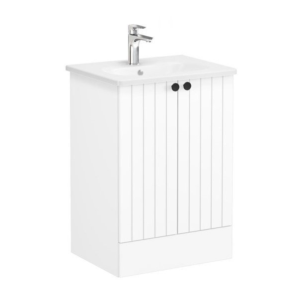 Vitra Root Groove 69331 Lavabo Dolabı, Kapaklı, 60 Cm,Yerden, Mat Beyaz, Yuvarlak Lavabolu
