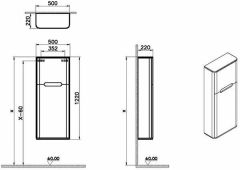 Vitra 66157 Sento Dar Boy Dolabı 50 Cm Mat Açık Gri(Sağ)