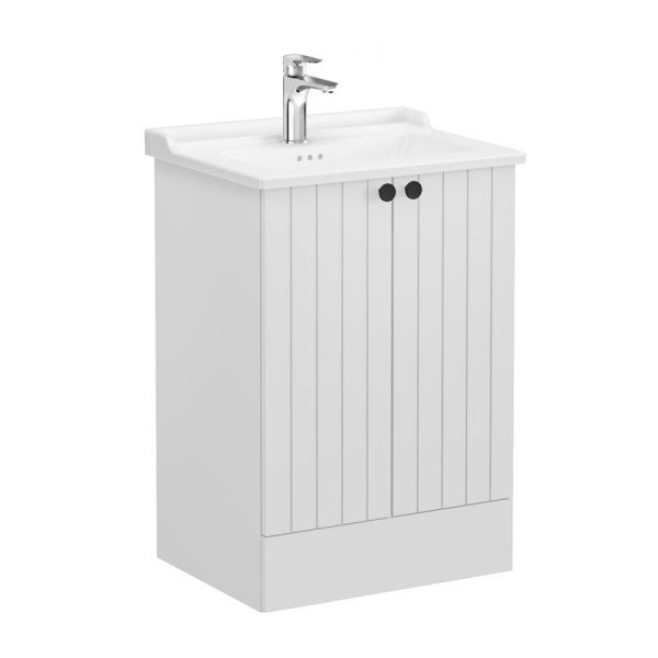Vitra Root Groove 69339 Lavabo Dolabı, Kapaklı, 60 Cm,Yerden, Mat Açık Gri, Klasik Lavabolu