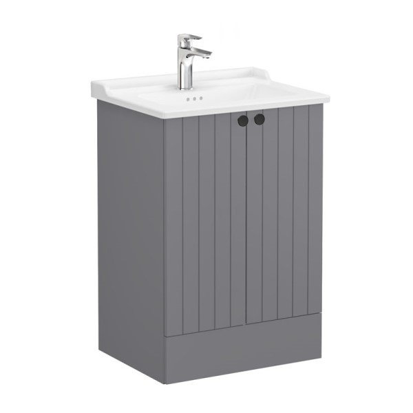 Vitra Root Groove 69340 Lavabo Dolabı, Kapaklı, 60 Cm,Yerden, Mat Gri, Klasik Lavabolu