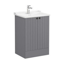 Vitra Root Groove 69340 Lavabo Dolabı, Kapaklı, 60 Cm,Yerden, Mat Gri, Klasik Lavabolu