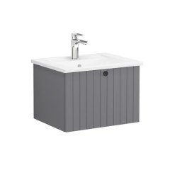 Vitra Root Groove 69347 Lavabo Dolabı, Tek Çekmeceli, 60 Cm, Mat Gri, Köşeli Lavabolu