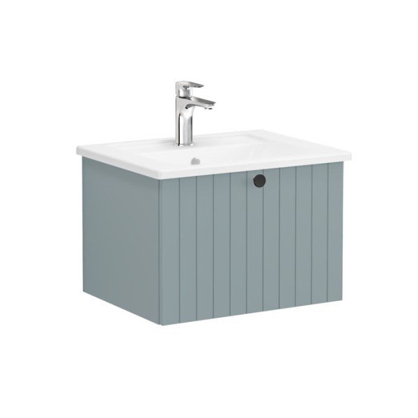Vitra Root Groove 69348 Lavabo Dolabı, Tek Çekmeceli, 60 Cm, Mat Fiyord Yeşili, Köşeli Lavabolu