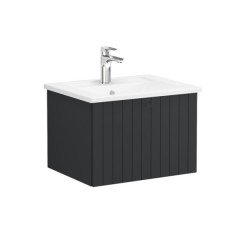 Vitra Root Groove 69349 Lavabo Dolabı, Tek Çekmeceli, 60 Cm, Mat Grafit, Köşeli Lavabolu