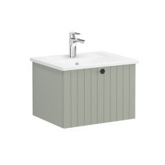 Vitra Root Groove 69351 Lavabo Dolabı, Tek Çekmeceli, 60 Cm, Mat Retro Yeşil, Köşeli Lavabolu