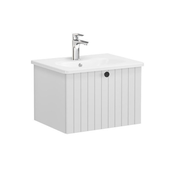 Vitra Root Groove 69353 Lavabo Dolabı, Tek Çekmeceli, 60 Cm, Mat Açık Gri, Yuvarlak Lavabolu
