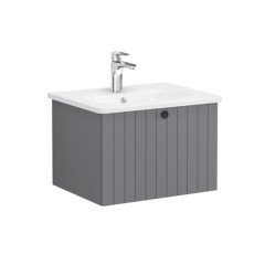 Vitra Root Groove 69354 Lavabo Dolabı, Tek Çekmeceli, 60 Cm, Mat Gri, Yuvarlak Lavabolu