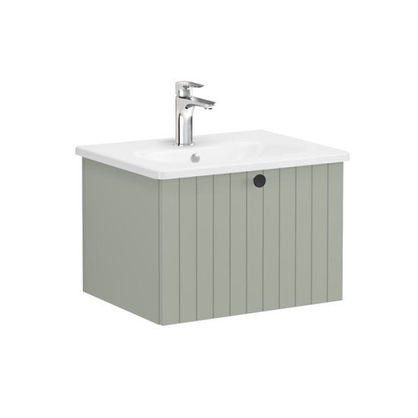 Vitra Root Groove 69358 Lavabo Dolabı, Tek Çekmeceli, 60 Cm, Mat Retro Yeşil, Yuvarlak Lavabolu