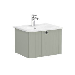 Vitra Root Groove 69358 Lavabo Dolabı, Tek Çekmeceli, 60 Cm, Mat Retro Yeşil, Yuvarlak Lavabolu