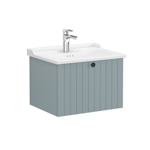 Vitra Root Groove 69362 Lavabo Dolabı, Tek Çekmeceli, 60 Cm, Mat Fiyord Yeşili, Klasik Lavabolu
