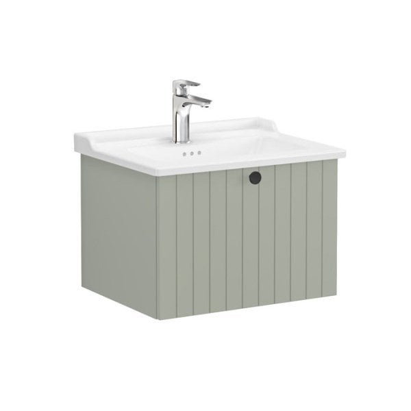 Vitra Root Groove 69365 Lavabo Dolabı, Tek Çekmeceli, 60 Cm, Mat Retro Yeşil, Klasik Lavabolu
