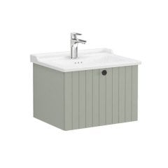 Vitra Root Groove 69365 Lavabo Dolabı, Tek Çekmeceli, 60 Cm, Mat Retro Yeşil, Klasik Lavabolu