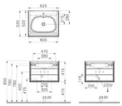Vitra 61217 Frame Lavabo Dolabı, 60 cm, Tek Çekmeceli, Etajerli Lavabolu, Mat Siyah
