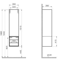 Vitra 61257 Frame Boy Dolabı Sol 40 CM Çekmeceli Mat Beyaz