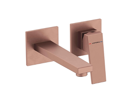 Artema A4359324 Minimax Square Ankastre Lavabo Bataryası Uzun,Sıva Üstü,Fırçalı Bakır