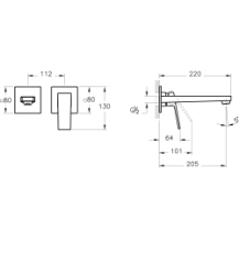 Artema A4359336 Minimax Square Ankastre Lavabo Bataryası Uzun,Sıva Üstü,Mat Siyah