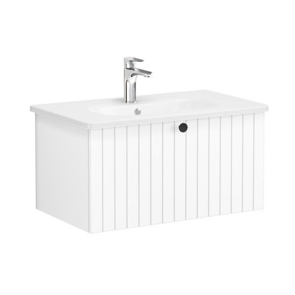 Vitra Root Groove 69373 Lavabo Dolabı, Tek Çekmeceli, 80 Cm, Mat Beyaz, Yuvarlak Lavabolu