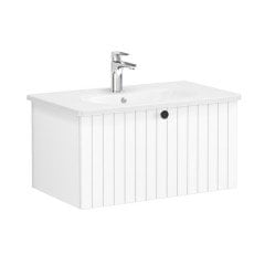 Vitra Root Groove 69373 Lavabo Dolabı, Tek Çekmeceli, 80 Cm, Mat Beyaz, Yuvarlak Lavabolu