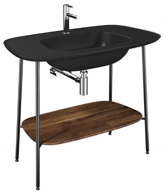 Vitra 64046 Plural  Lavabo Ünitesi 100 Cm,Mat Siyah Lavabolu Koyu Meşe