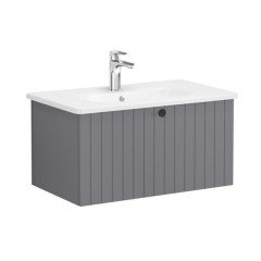Vitra Root Groove 69375 Lavabo Dolabı, Tek Çekmeceli, 80 Cm, Mat Gri, Yuvarlak Lavabolu