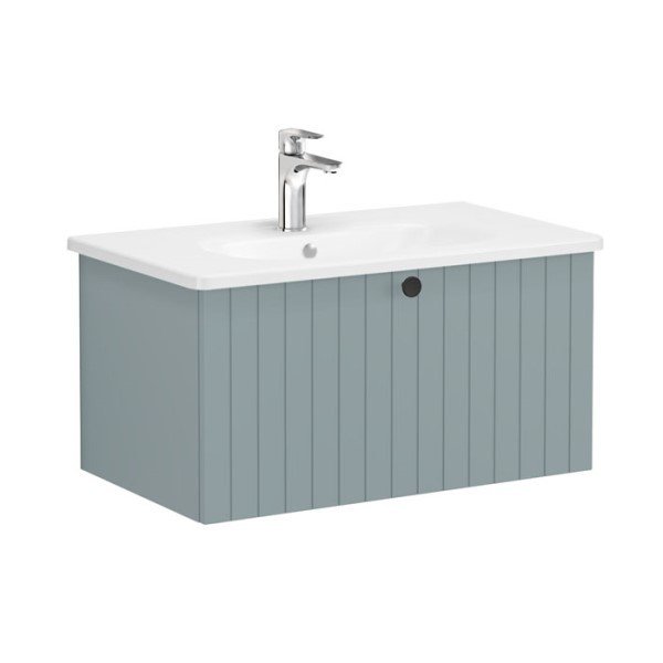 Vitra Root Groove 69376 Lavabo Dolabı, Tek Çekmeceli, 80 Cm, Mat Fiyord Yeşili, Yuvarlak Lavabolu