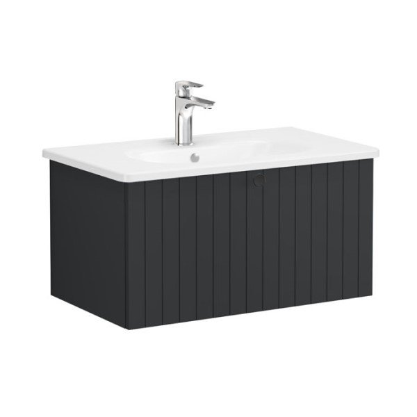 Vitra Root Groove 69377 Lavabo Dolabı, Tek Çekmeceli, 80 Cm, Mat Grafit, Yuvarlak Lavabolu