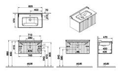 Vitra Root Groove 69382 Lavabo Dolabı, Tek Çekmeceli, 80 Cm, Mat Gri, Klasik Lavabolu