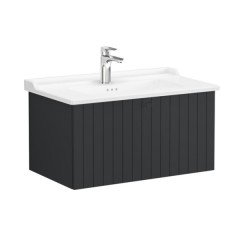 Vitra Root Groove 69384 Lavabo Dolabı, Tek Çekmeceli, 80 Cm, Mat Grafit, Klasik Lavabolu