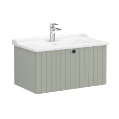 Vitra Root Groove 69386 Lavabo Dolabı, Tek Çekmeceli, 80 Cm, Mat Retro Yeşil, Klasik Lavabolu