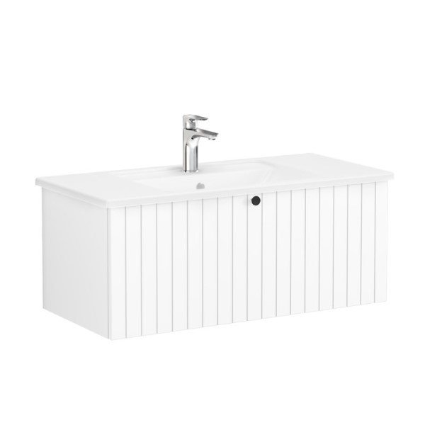 Vitra Root Groove 69387 Lavabo Dolabı, Tek Çekmeceli, 100 Cm, Mat Beyaz, Köşeli Lavabolu