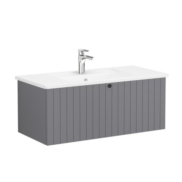 Vitra Root Groove 69389 Lavabo Dolabı, Tek Çekmeceli, 100 Cm, Mat Gri, Köşeli Lavabolu