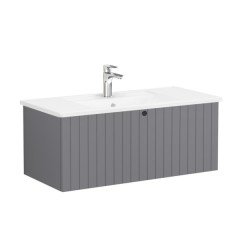 Vitra Root Groove 69389 Lavabo Dolabı, Tek Çekmeceli, 100 Cm, Mat Gri, Köşeli Lavabolu