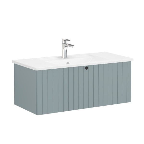 Vitra Root Groove 69390 Lavabo Dolabı, Tek Çekmeceli, 100 Cm, Mat Fiyord Yeşili, Köşeli Lavabolu