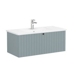 Vitra Root Groove 69390 Lavabo Dolabı, Tek Çekmeceli, 100 Cm, Mat Fiyord Yeşili, Köşeli Lavabolu