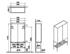 Vitra 66530 Equal Boy Dolabı 70 CM Metal Ayaklı Hareli Siyah Meşe