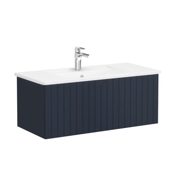 Vitra Root Groove 69392 Lavabo Dolabı, Tek Çekmeceli, 100 Cm, Mat Lacivert, Köşeli Lavabolu