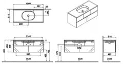 Vitra Memoria 66709 Lavabo Dolabı 120 Cm, Seramik Etajerli Lavabolu, Parlak Gri