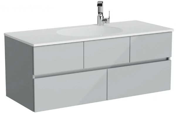 Vitra Memoria 66709 Lavabo Dolabı 120 Cm, Seramik Etajerli Lavabolu, Parlak Gri