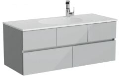 Vitra Memoria 66709 Lavabo Dolabı 120 Cm, Seramik Etajerli Lavabolu, Parlak Gri